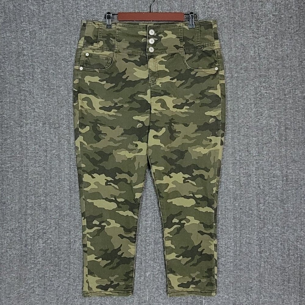 NOBO Jeans Womens Juniors 21 Green Brown Camo High Rise Sculpting Skinny Crop